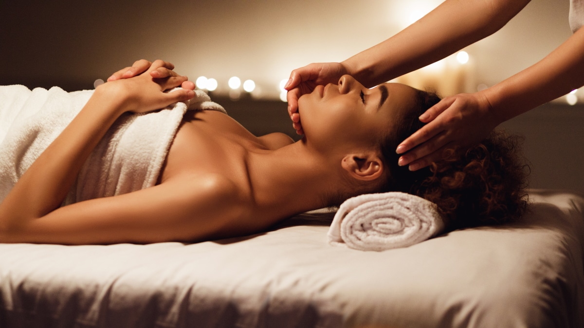 Woman relaxed in massage salon.