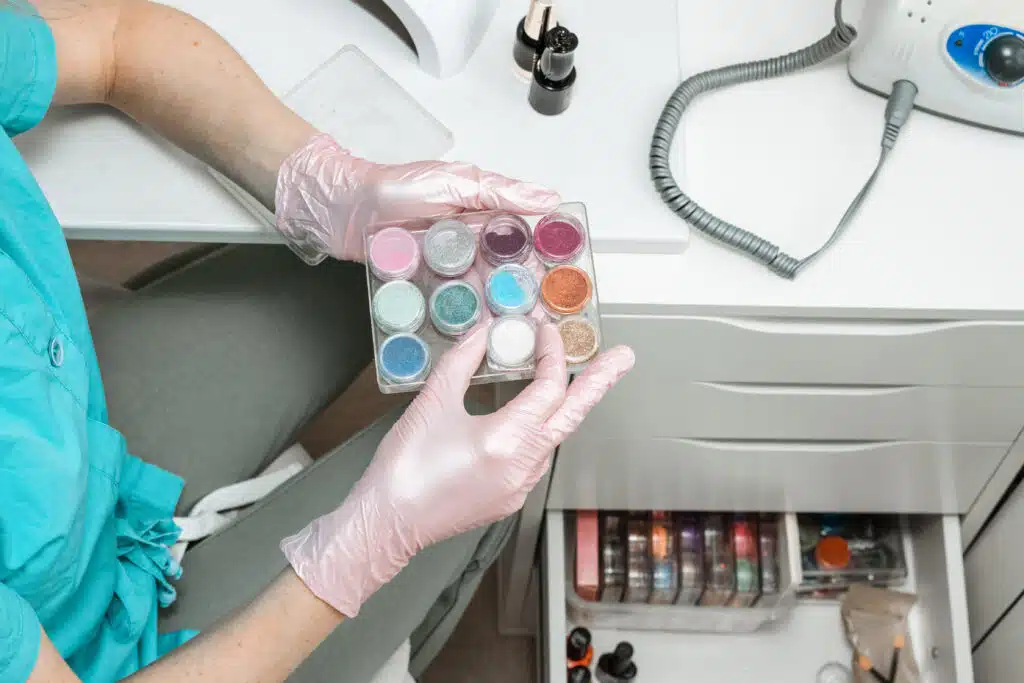 manicurist organizing nail products